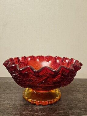 Vintage L.E. Smith Amberina Glass Harvest Grapes Pedestal Bowl